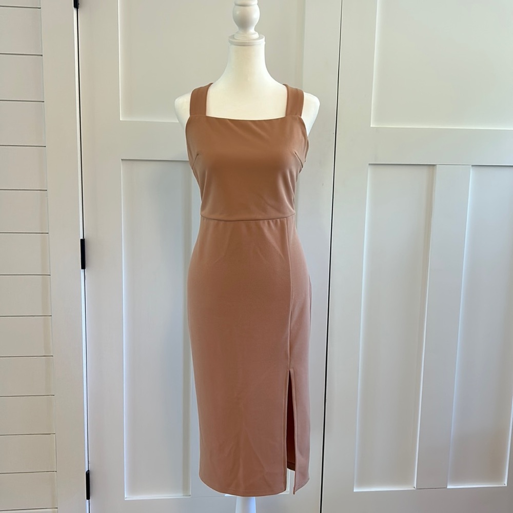 Mauve Square Neck Midi Dress